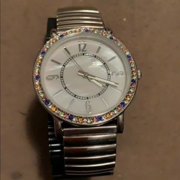 Silver w/Multi Color Rhinest Stretchable Watch