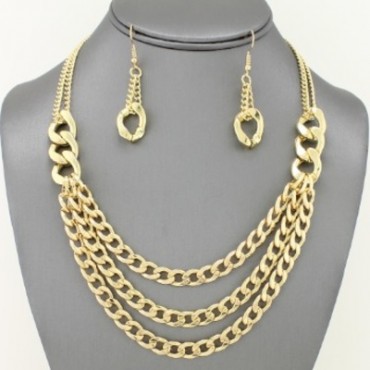 Gold Polished Chain Layered Necklace Set