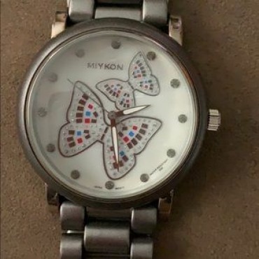 Gray Large Face Accents Butterfly Link Watch