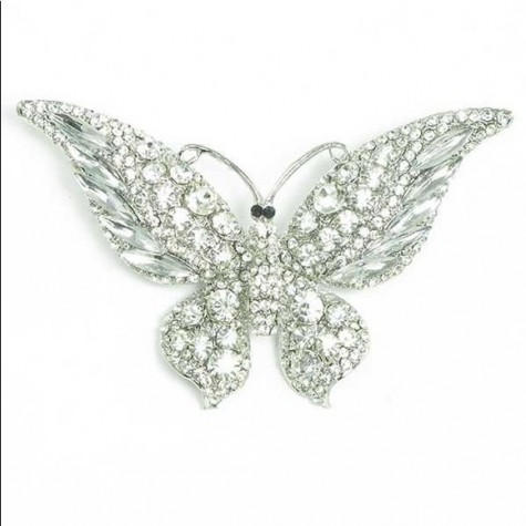 Silver w/Clear Crystal and Rhinestone Butterfly Brooch