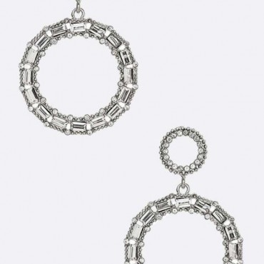 Silver w/Clear Crystal Statement Circle Earrings