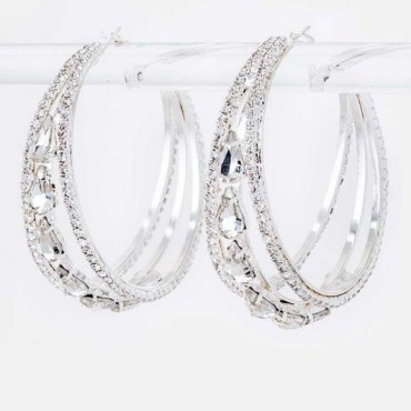 Silver w/Clear Teardrop Crystal Layer Hoop