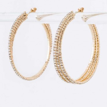 Gold w/Clear Layer Crystal Hoop Earrings