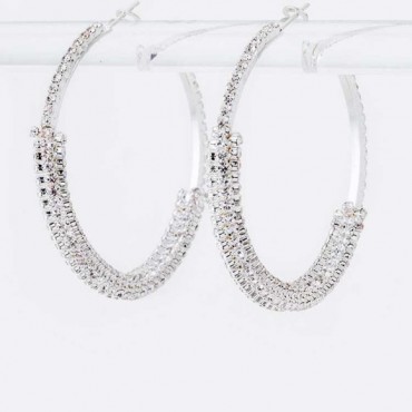 Silver w/Clear Rhinestone Iconic Hoop Earrings