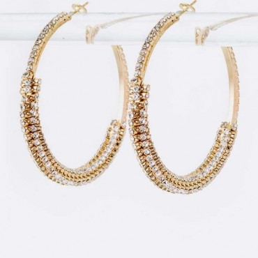 Gold w/Clear Rhinestone Iconic Hoop Earrings