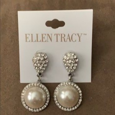 Silver Pave Crystal w/Pearl Dangle Earrings