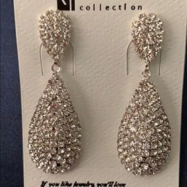 Silver w/Clear Rhinestone Teardrop Earrings