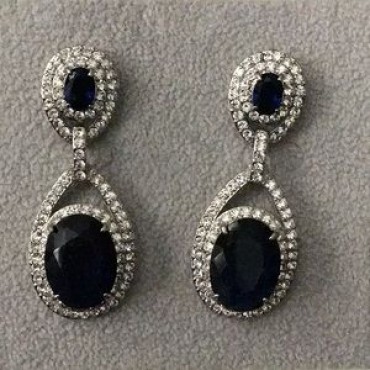 Silver Rhinestone w/Double Royal Blue Teardrop Earrings