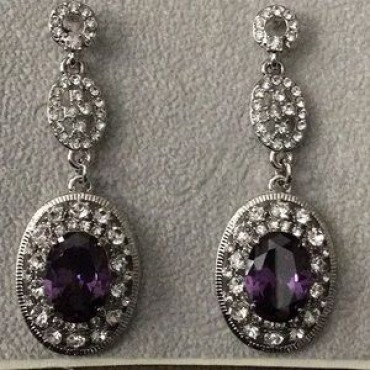 Silver Rhinestone w/Purple Dangle Earrings