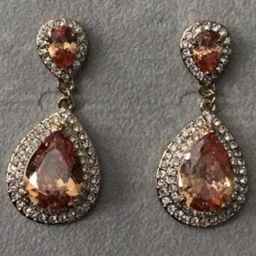 Gold w/Rhinestone Double Peach Teardrop Earrings 