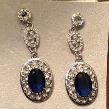 Silver Rhinestone w/Royal Blue Dangle Earrings