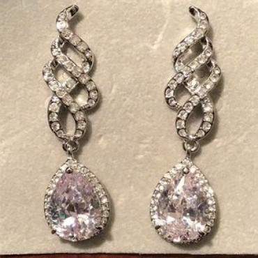 Silver Rhinestone Design w/Clear Teardrop Earrings 