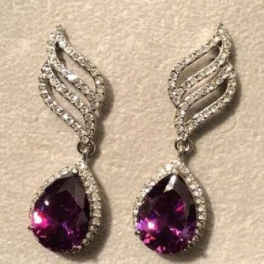 Silver Rhinestone Design w/Purple Teardrop Earrings