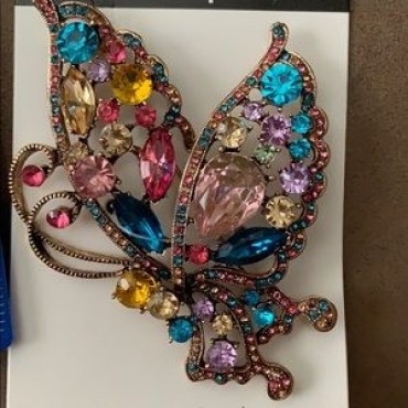 Gold w/Multi Color Crystal Butterfly Brooch